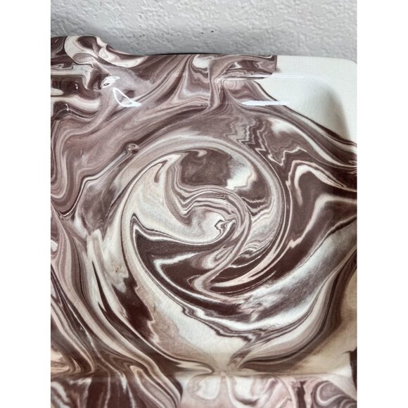 Vintage Mocha Swirl Ceramic Ashtray Set - Brown & Cream - Crazing - 1960s Style - Picture 7 of 11